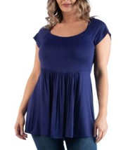 24seven Comfort Apparel Womens Plus Size Cap Sleeve Babydoll Tunic Top,M,Navy - £30.43 GBP