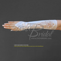 Shiny Satin Fingerless Gloves w/ Floral Embrodiery Lace, Sequins &amp; Pearl... - £19.97 GBP