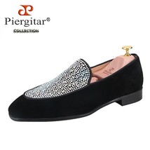 Handmade Black Suede Men Loafers With Austrian Real Crystals Luxury Brand GZ Sty - £240.08 GBP