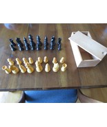 UNUSED Composite Resin CHESS PIECES in Dovetailed Wooden Box - 7-3/4&quot; x 4&quot; - £22.88 GBP