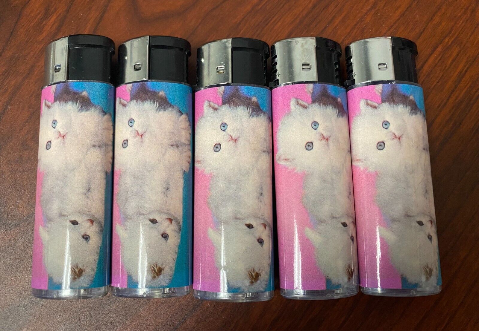 Vintage Kittens Lighters Set of 5 Electronic Refillable Butane Pink