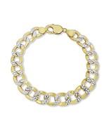 Real 10k Yellow Gold 10mm Curb Link Pave Bracelet 8.5 inch - $1,482.03