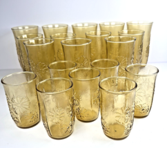 19 Vintage Anchor Hocking Amber Spring Song Honey Daisy Tumblers 16 12 6 Oz - £43.74 GBP