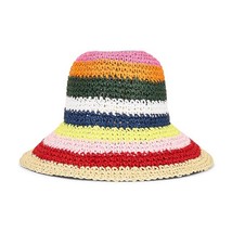 Hat Attack Multicolor Pink Stripe Straw Remy Bucket Hat New - £37.21 GBP