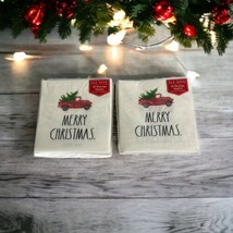 Rae Dunn Merry Christmas Tree 2 Packs 40 Beverage Napkins Red Truck 10&#39;X10&quot; - £14.69 GBP