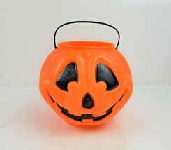 Vtg Pumpkin Pail Orange Blow Mold General Foam Plastics Jack O Lantern Bucket  - £10.54 GBP