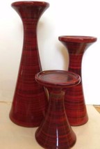 Gorgeous Set of 3 Ceramic Candle Holders 12.5&quot; 9&quot; 6&quot; Burgundy - £35.61 GBP
