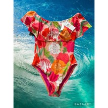 Trina Turk One Piece Floral Bathing Suit With Ruffled Neckline Strapless... - $38.61