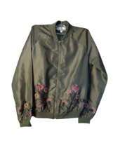 Love Fire Flower Embroidery Full Zip Jacket Womens Size Small Green - £13.73 GBP