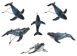 Set Of 6 Nautical Blue Humpback Whales Ocean Marine Wall Decor Tree Ornaments - $45.99