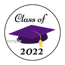 30 Class Of 2022 Envelope Seals Labels Stickers 1.5&quot; Round Purple Cap Graduation - £5.96 GBP