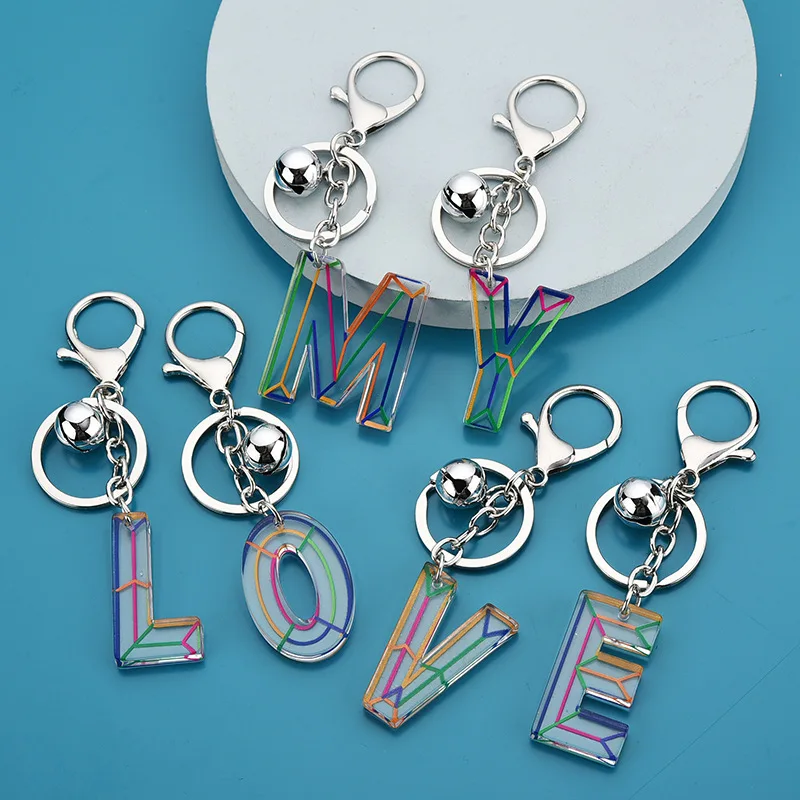 Sporting Letter Pendant Keychains Resin Key Chains Rings For Women Cute Car Acry - £23.87 GBP