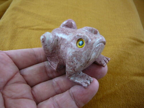 (Y-FRO-403) FROG frogs carving PINK stone gemstone SOAPSTONE PERU amphibian - $17.53