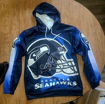 SEATTLE SEAHAWKS Light Hoodie Blue SILKY SIZE LARGE Pullover With Pockets - $18.53