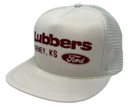 Vintage Lubbers Ford Hat Cap Snap Back White Mesh Trucker Cheney KS Winner Mens - £14.32 GBP