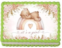 It&#39;s A Girl Bear Edible Image Edible Baby Shower Cake Topper Sticker DIY... - £11.30 GBP+
