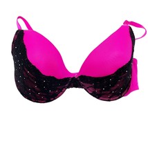 Smart &amp; Sexy Womens 42D Jeweled Push Up Bra Underwire Pink Black Lace  - £12.34 GBP