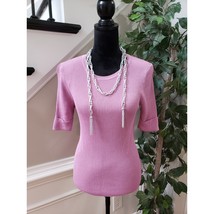 White House Black Market Top Blouse Women&#39;s S Pink Striped Half Sleeve Crew Neck - $25.74