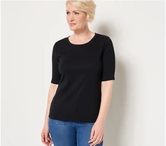 Isaac Mizrahi Live! Essentials Ribbed Scoop Neck Top (Pitch Black, S) A515562 - £13.86 GBP