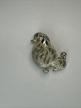 VINTAGE SARAH COVENTRY GOLD TONE POODLE RED RHINESTONE EYE METAL BROOCH PIN - $9.41