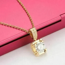 2Ct Round Cut Simulated Moissanite Solitaire Pendant 14K Yellow Gold Plated 18&quot; - £32.87 GBP