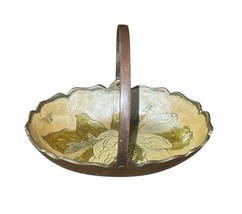 Vintage Brass Enamel Floral Basket Dish Bowl w Handle 5.25" Hammered Trinket image 8