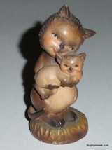 Vintage Anri Ferrandiz Carved Wood Tender Moments Cat Hugging Kitten 3&quot; Figurine - £75.50 GBP