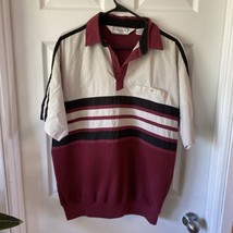 Classics By Palmland Men’s Large Polo Shirt Striped Burgundy Elastic Waist VTG - £10.50 GBP