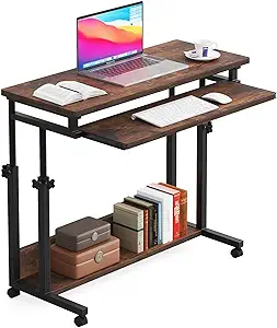 Small Portable Computer Desk Mobile Standing Table, Brown - $233.99
