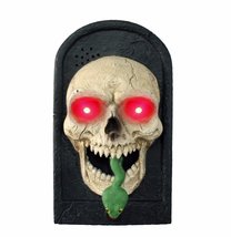 Animated Snake Talking Lighted Skull Door Bell Spooky Sound Halloween Decoration - £30.30 GBP