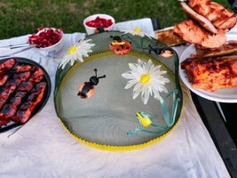 Food Screen Embroidered Flowers Ladybugs Fly Bug Cover Dome Picnic BBQ V... - $30.96