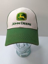 John Deere Snapback Trucker Hat White Green Mesh Embroidered 100% Cotton - $12.63