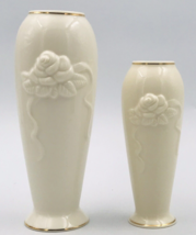 Two (2) Lenox Rose Blossom Bud Vases Embossed Roses w/ 24K Gold Trim  - $16.82