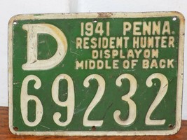 Vintage 1941 PA Resident Hunting Tin Embossed License D 69232 - $54.45