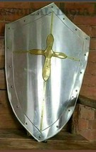 Medieval Brass Cross knight Templar Shield Battle War Handmade Heater Shield - £75.16 GBP
