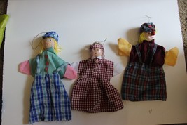 Vintage European wooden head and fabric Hand Puppets lot f 3  - $10.84