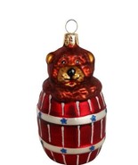 Adorable vintage style blown glass teddy bear in a barrel hanging ornament - £9.38 GBP