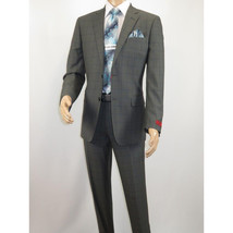 Mens Suit RENOIR English Window Pane Classic Fit Business 292-2 Gray Blue image 12