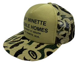 Vintage Bay Minette Mobile Homes Hat Cap Snap Back Camo Mesh Trucker Speedway - £15.68 GBP