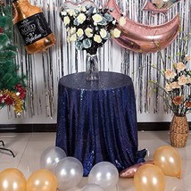 Navy Blue Sequin Tablecloth 70&quot; Round Sparkly Drape Table Cloths Table Cover Hom - £51.58 GBP