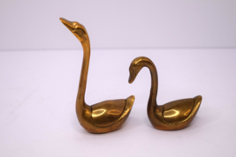 Lot Of 2 Vintage Solid Brass Swan Figurines 3.5&quot; &amp; 2.5&quot; Mid Century Set - $19.79