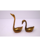 Lot Of 2 Vintage Solid Brass Swan Figurines 3.5&quot; &amp; 2.5&quot; Mid Century Set - $19.79