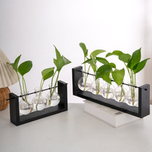Wall Hanging Hydroponic Glass Vase, Wooden Hydroponic Glass Vase, Home Decor - £16.92 GBP+
