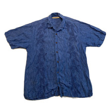 Tommy Bahama Linen Blend Hawaiian Shirt Blue Button Up Mens Medium Leaves  - £15.41 GBP