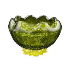 Vintage Quilted Design Indiana Glass Avocado Gree Rose Bowl MCM - $24.68