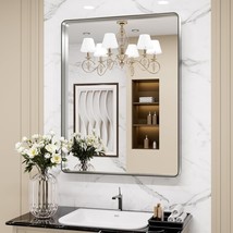 Loaao 22X30 Inch Brushed Nickel Bathroom Mirror, Rounded Rectangle Silve... - $91.00