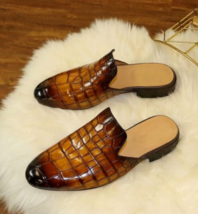 Handmade alligator textured leather mules, men leather dress slippers, c... - £125.81 GBP