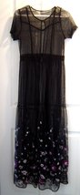Women&#39;s Black  Sheer Long Dress Jacket Embroidered Flowers Size Small  - £19.97 GBP