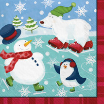 Holiday Fun Paper 16 Ct Beverage Napkins Christmas Penguins Polar Bear - £2.91 GBP
