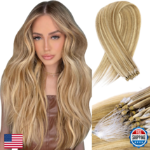 DIYOMO Microlink Human Hair Extensions #18/613 Dark Blonde Highlight Golden - $73.00